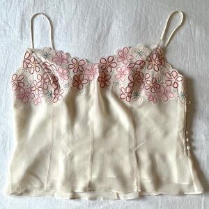 🎀Fenn Wright Manson Cream Camisole with Pink and Gray Floral Embroidery